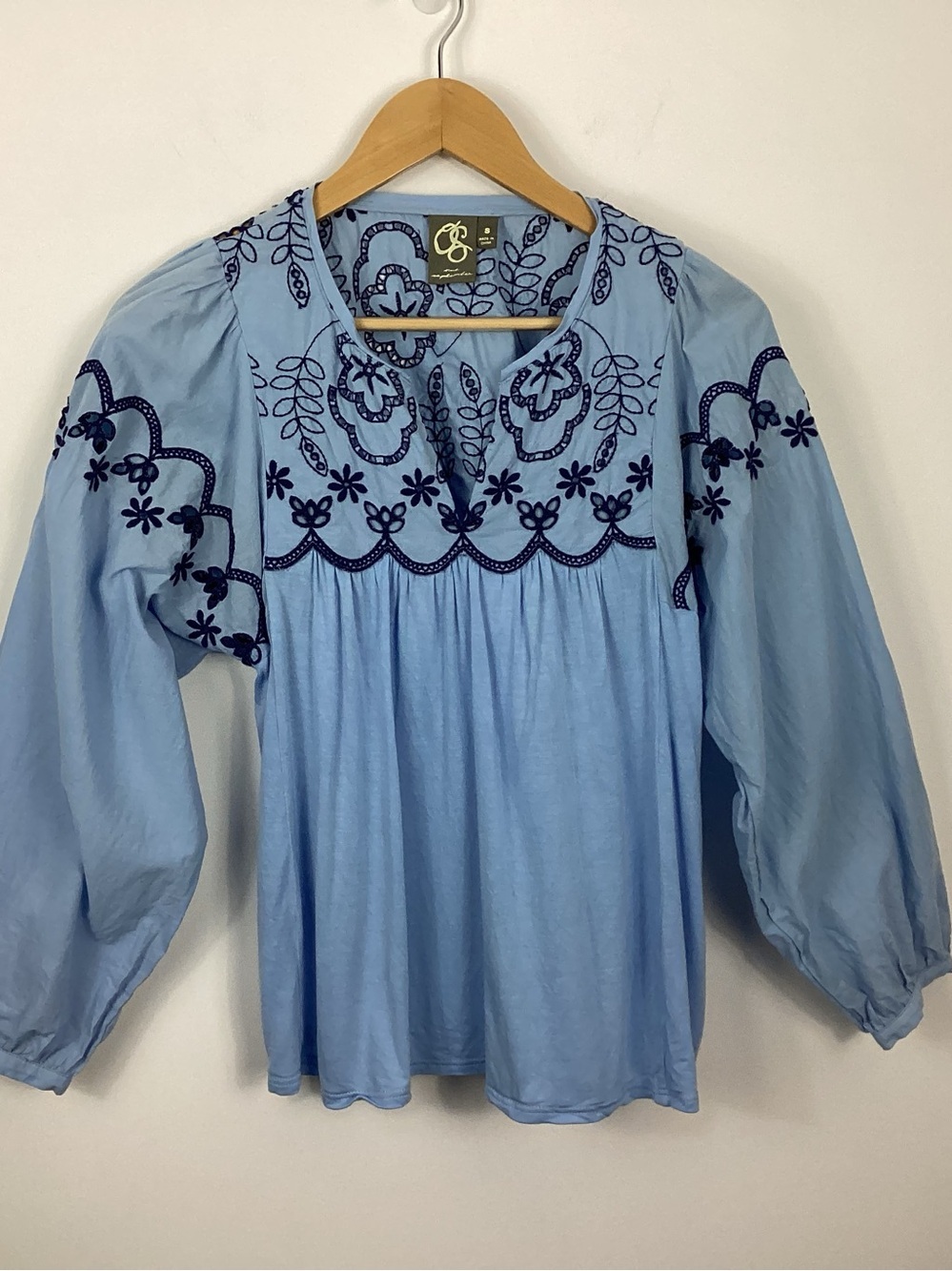 One September Blue Paulette Embroidered Eyelet Top Size Small